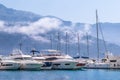 A row of yachts in the Dukley Marina port of Budva in Montenegro Royalty Free Stock Photo