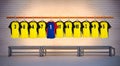 Row of Yellow and Blue Football shirts Shirts 3-5