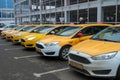 December 13, Moscow, Russia-row of yellow cars Yandex taxi