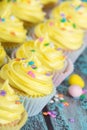 Row Of Yellow Easter Cupcakes