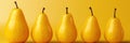 A row of yellow pears sitting in a row. Generative AI image. Royalty Free Stock Photo