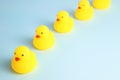 Row of yellow rubber ducks Royalty Free Stock Photo
