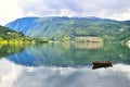 Rowboat in fjord. Ulvik, Norway. Royalty Free Stock Photo