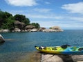 Rowboat on the Monkey Bay by the shore of Lake Malawi captured in Malawi, Africa