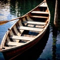 Rowboat, old traditional wooden rowing boat for transport on pond or river