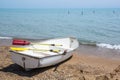 Rowboat on the shores of Lake Michigan Royalty Free Stock Photo