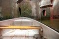 Rowboat at the underground Pool of Arches in Ramla. Israel