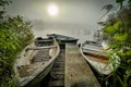 Rowboats on the calm lake