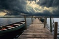 rowboats on a dock under dramatic stormy skies Royalty Free Stock Photo