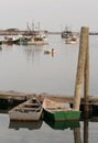 Rowboats docked in a fishing harbor