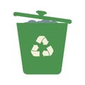 ÃÂ¡rowded full geen recycle bins with recycle symbol. Vector garbage trash can isolated sign. Recycling junk basket garbage sign Royalty Free Stock Photo