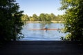 Rower Sculling On River Thames In Henley On Thames In Oxfordshire UK