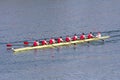 Rowers in eight-oar rowing boats