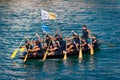 Rowers are getting ready for the start of the traditional boat marathon in Metkovic, Croatia Royalty Free Stock Photo