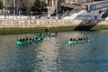 Rowers training in traditional rowing boat used for racing Royalty Free Stock Photo