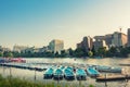 Rowing boat docking in Lake pier in tokyo Royalty Free Stock Photo