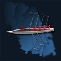 A rowing boat with four oarsmen and a helmsman. Vector illustration