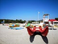 Rowing boat used for rescue on the sandy beach Royalty Free Stock Photo