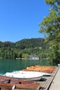 Rowing boats for hire Lake Bled Gorenjska Slovenia Royalty Free Stock Photo