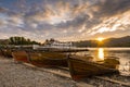 Rowing boats lake sunset Royalty Free Stock Photo