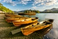 Rowing Boats By The Lakeside. Royalty Free Stock Photo