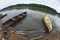 Rowing boats moored on a river bank Royalty Free Stock Photo