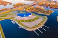 Rowing canal situated in city of Brest, aerial landscape