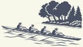 Rowing Crew Team Practicing on the Water Silhouette vector design Generative AI Royalty Free Stock Photo