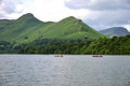 Rowing on Derwent Water with Cat Bells Hill Behind Royalty Free Stock Photo