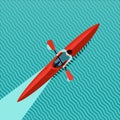 Rowing man. Top view of kayak boat. Canoe race vector illustration, flat style. Royalty Free Stock Photo