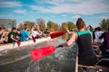 Rowing Race on the River with lot of peoples, boat regatta, close up