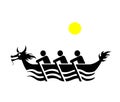 Rowing race silhouette with moon icon vector