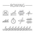 Rowing team line icons. Sport signs. Vector emblem