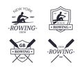 Rowing team logo. Vector emblem of rowing crew with paddles. Rower silhouette.