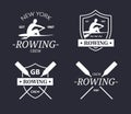Rowing team logo. Vector emblem of rowing crew with paddles. Rower silhouette.