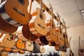 Rows of acoustic guitars in music store