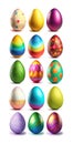 Rows of Amazing Multi Colored 3D Easter Eggs on White Background