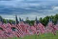 Rows of American Flags with Clouds in Forest Park, St. Louis, Missouri Royalty Free Stock Photo