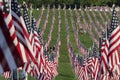 Long rows of American Flags stand in honor of 9-11 victims in St. Louis, Missouri Royalty Free Stock Photo