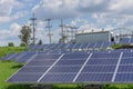 rows array of polycrystalline silicon solar cells or photovoltaics cell in solar plant station Royalty Free Stock Photo