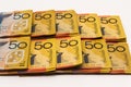 Rows of Australian $50 notes Royalty Free Stock Photo