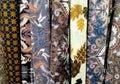 Rows of batik-patterned fabrics Royalty Free Stock Photo