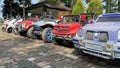 Rows of battery-powered children\'s toy cars at children\'s entertainment venues Royalty Free Stock Photo