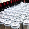 Rows of beer cans in the store of the shop