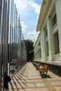 Rows of Benches on the Sidewalk Asia Africa. Previously, Jalan Asia-Afrika had the name Groote Postweg or Great Post Road