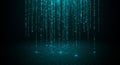 Rows of blue digital binary code cascade vertically against a dark background, Royalty Free Stock Photo