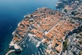 Rows of boats are moored in the port of the old town of Dubrovnik. Croatia. Drone