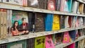 Rows and bookshelf display in Indonesian book store