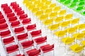 Rows of bright color chairs arranged in meeting room ready to si Royalty Free Stock Photo