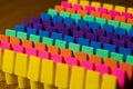 Rows of brightly colored pencil erasers lined up in an OCD order Royalty Free Stock Photo